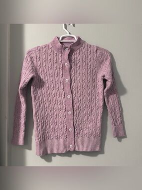 LL BEAN Cardigan Womens Small Sweater Button Up Ribbed Cable Knit Cotton Purple